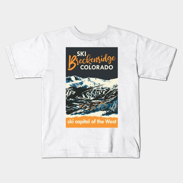 Yellow Breckenridge Vintage Ski Poster Kids T-Shirt by ROEDERcraft